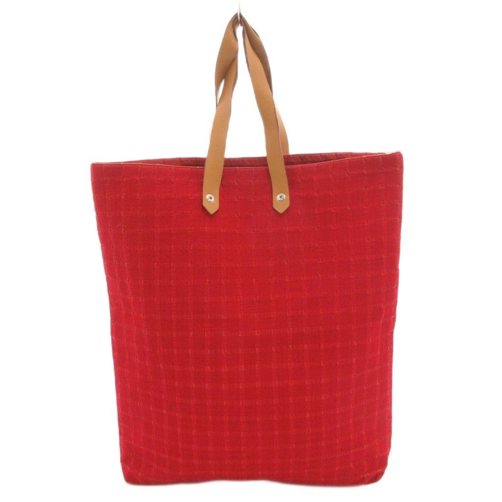 Hermes Amedaba GM Handbag Handle Check Leather Red Brown