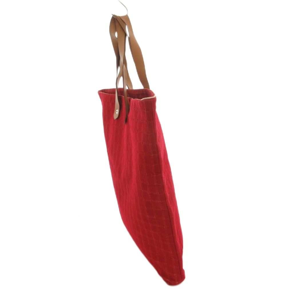 Hermes Amedaba GM Handbag Handle Check Leather Red Brown — view 3