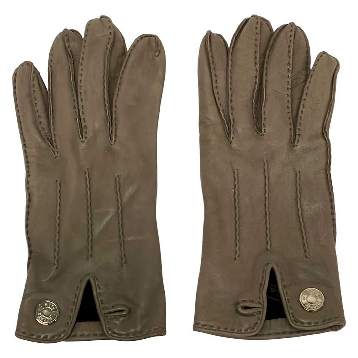 Hermes Gloves Gray Beige Sellier Leather — view 2