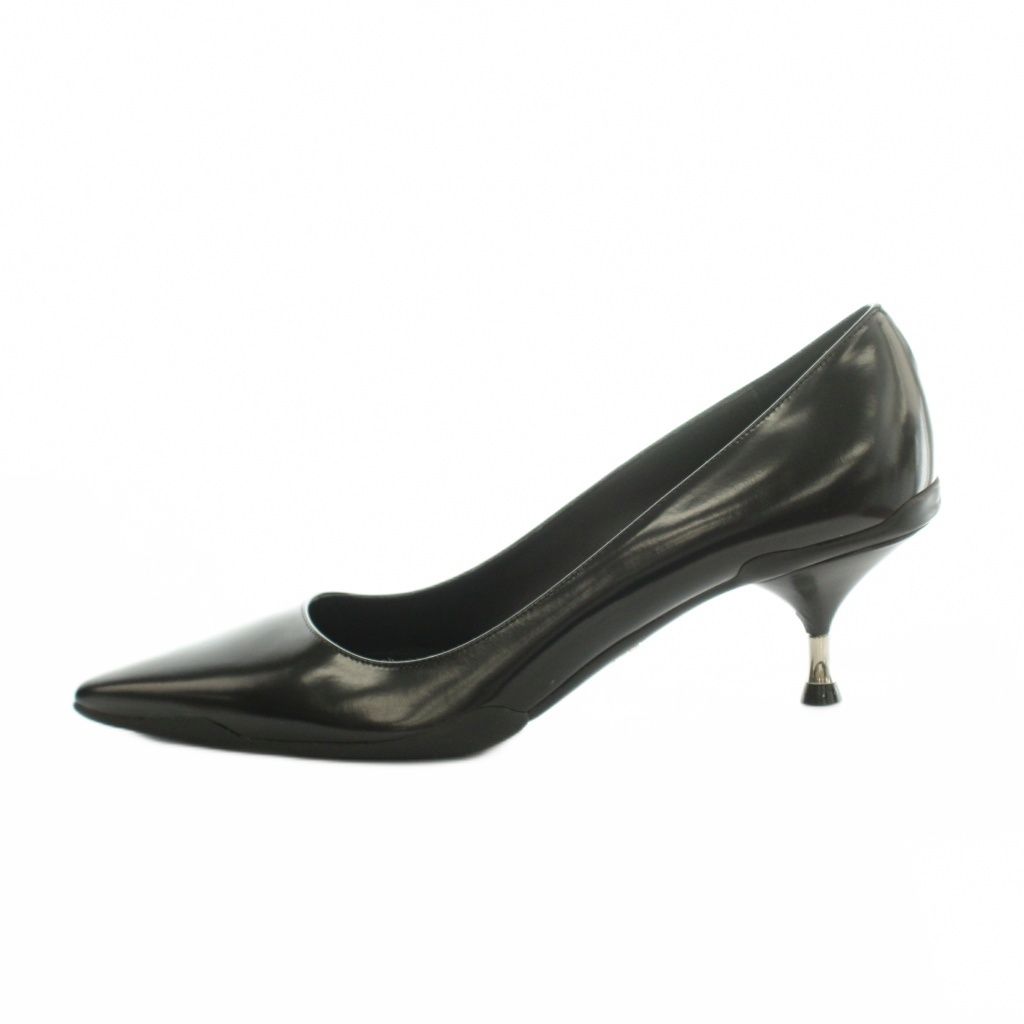 Prada Pumps Pointed Toe Kitten Heels Leather Black — view 2