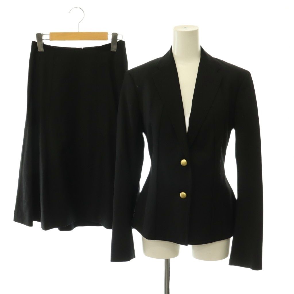 Saint Laurent Skirt Suit Set Gold Button Tailored Jacket Long Black