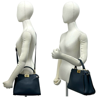 Fendi Peekaboo Iconic Essential Leather 2-Way Shoulder Bag Blue — view 2