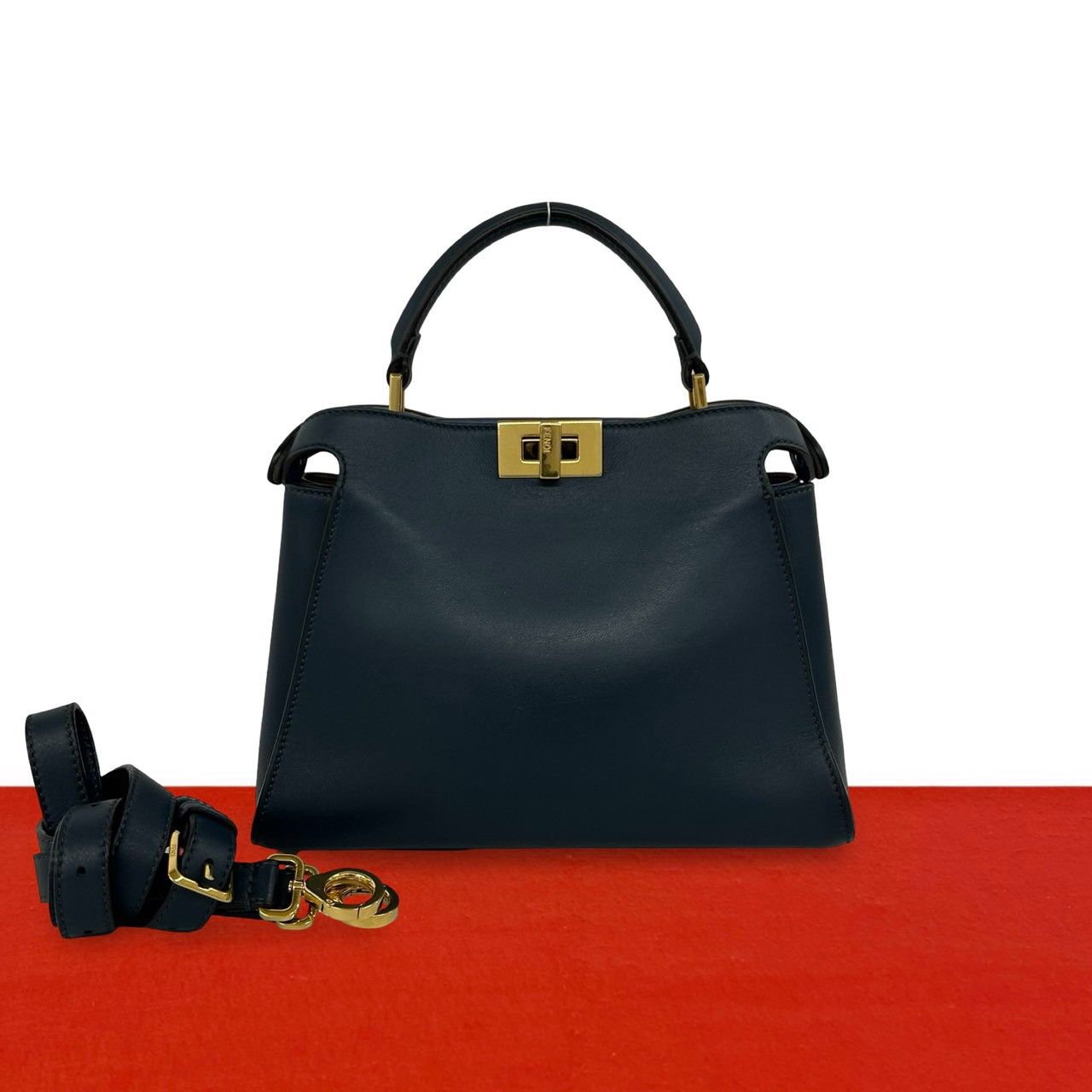 Fendi Peekaboo Iconic Essential Leather 2-Way Shoulder Bag Blue