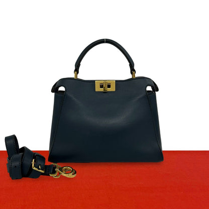 Fendi Peekaboo Iconic Essential Leather 2-Way Shoulder Bag Blue