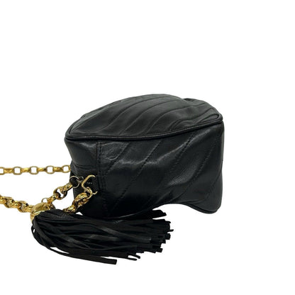 Chanel CC Logo V-stitch Tassel Lambskin Chain Shoulder Bag Black — view 5