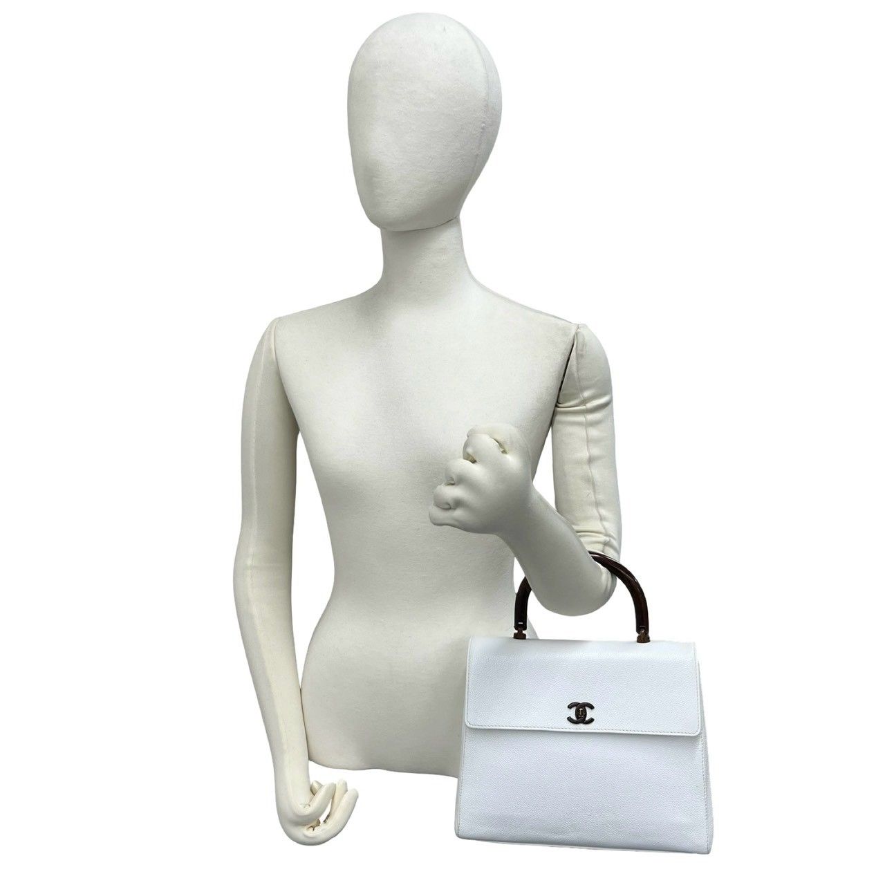 Chanel Vintage CC Logo Caviar Leather Handbag Mini Tote White — view 2
