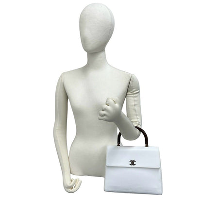 Chanel Vintage CC Logo Caviar Leather Handbag Mini Tote White — view 2