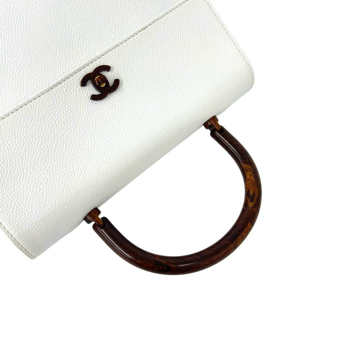 Chanel Vintage CC Logo Caviar Leather Handbag Mini Tote White — view 4