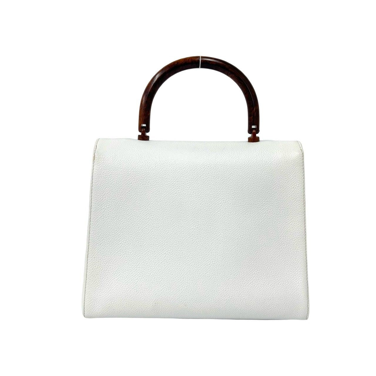 Chanel Vintage CC Logo Caviar Leather Handbag Mini Tote White — view 3