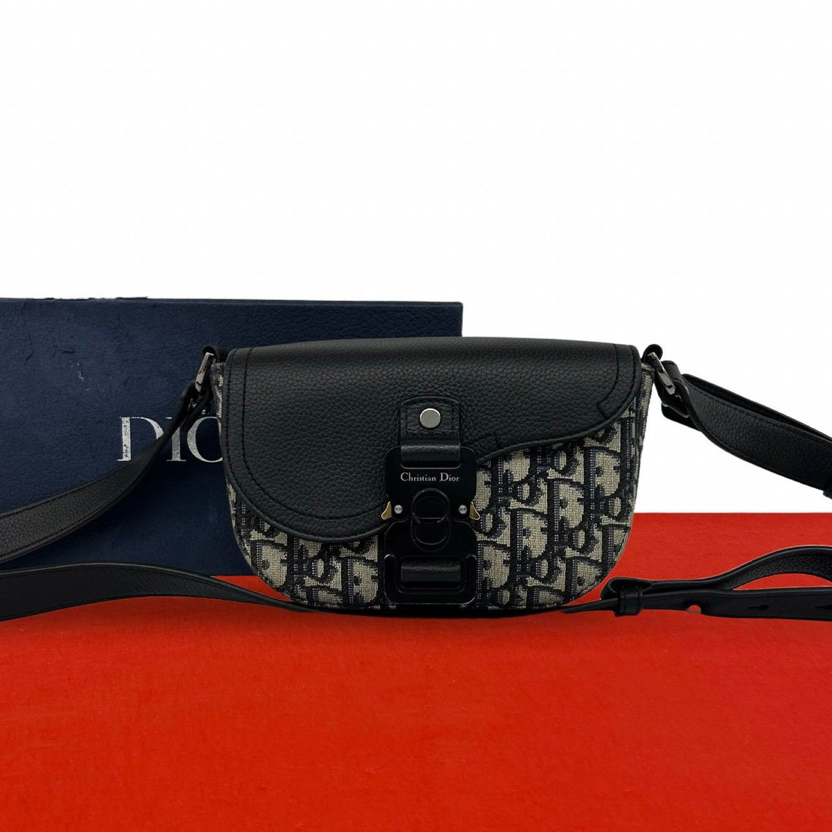 Dior Saddle Pouch Oblique Leather Canvas Shoulder Bag Pochette Black
