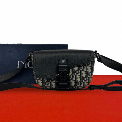 Dior Saddle Pouch Oblique Leather Canvas Shoulder Bag Pochette Black