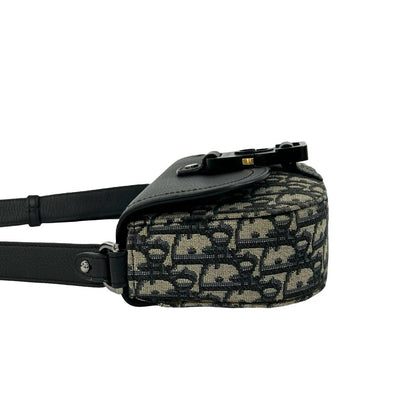 Dior Saddle Pouch Oblique Leather Canvas Shoulder Bag Pochette Black — view 5