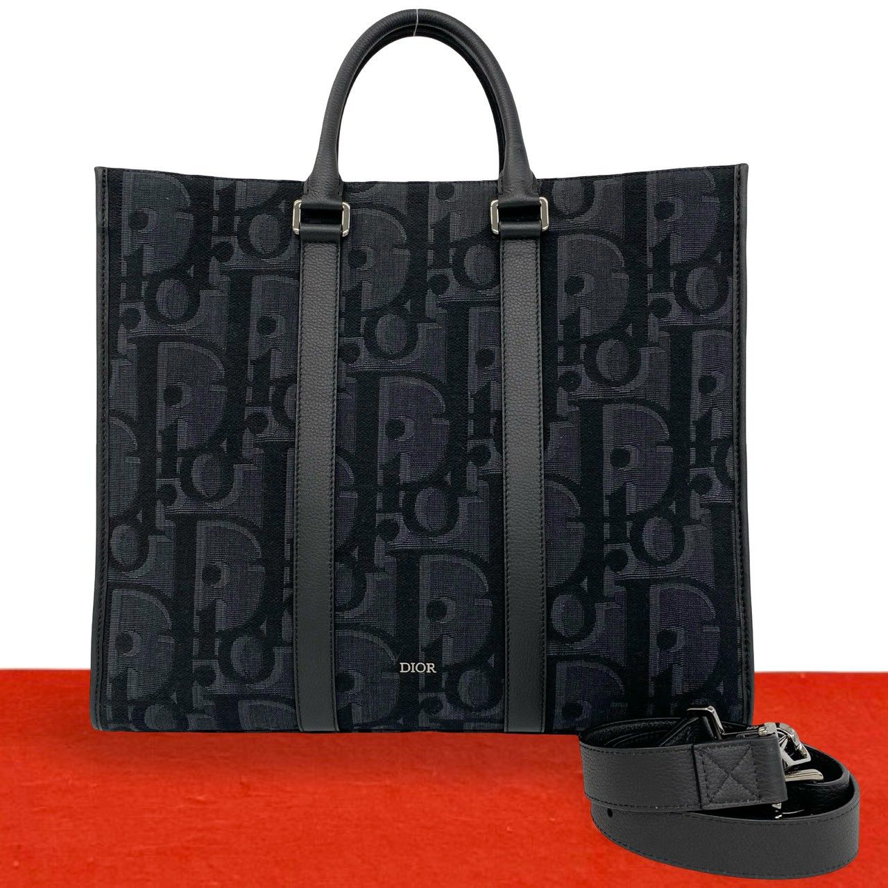 Dior East West Oblique Leather Tote Black