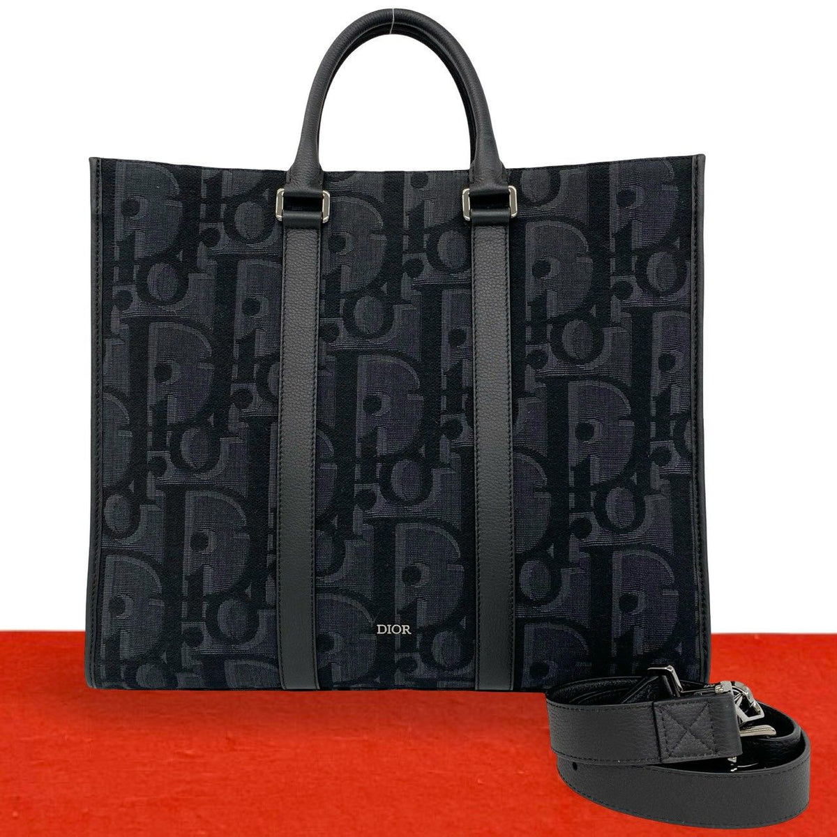 Dior East West Oblique Leather Tote Black