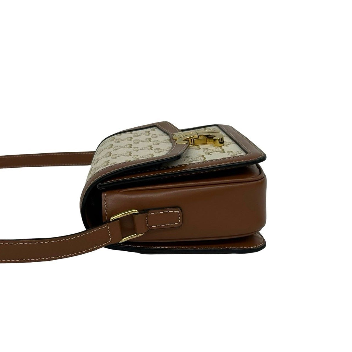 Celine Teen Triomphe Logo Leather Shoulder Bag Pochette Brown Ivory — view 5