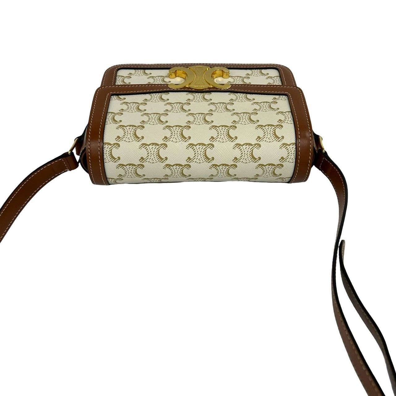 Celine Teen Triomphe Logo Leather Shoulder Bag Pochette Brown Ivory — view 4