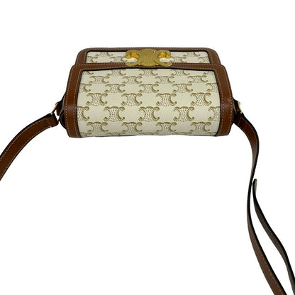 Celine Teen Triomphe Logo Leather Shoulder Bag Pochette Brown Ivory — view 4