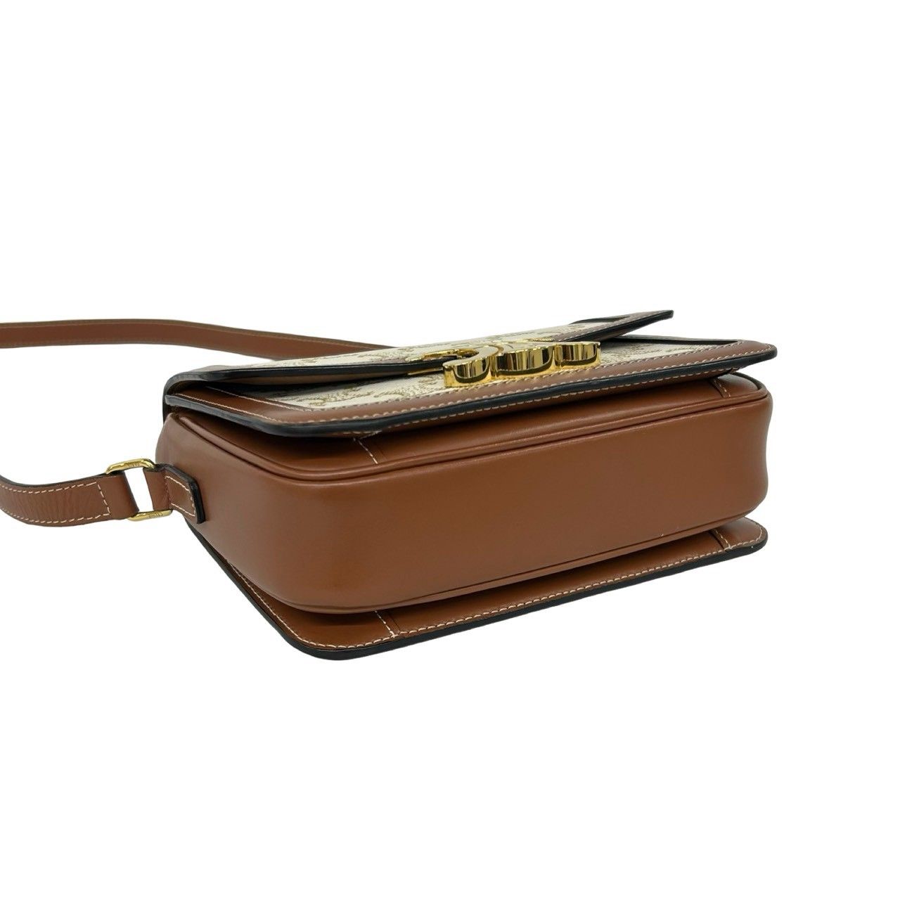 Celine Teen Triomphe Logo Leather Shoulder Bag Pochette Brown Ivory — view 7
