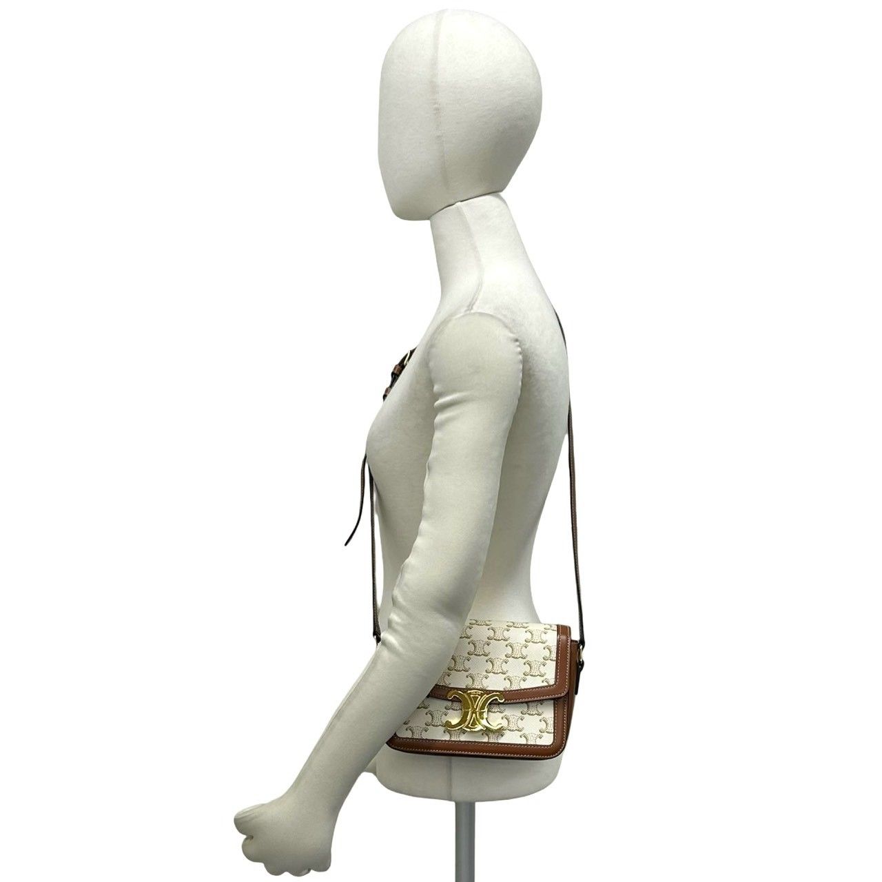 Celine Teen Triomphe Logo Leather Shoulder Bag Pochette Brown Ivory — view 2