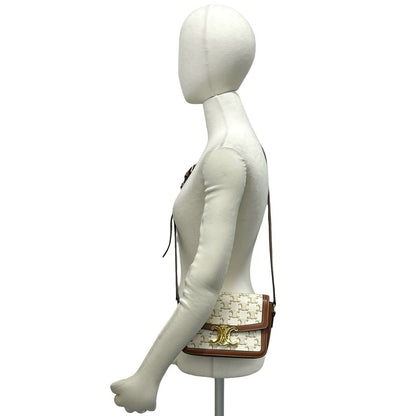 Celine Teen Triomphe Logo Leather Shoulder Bag Pochette Brown Ivory — view 2