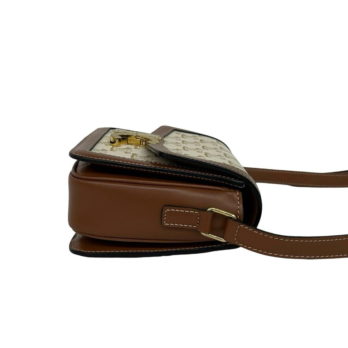 Celine Teen Triomphe Logo Leather Shoulder Bag Pochette Brown Ivory — view 6
