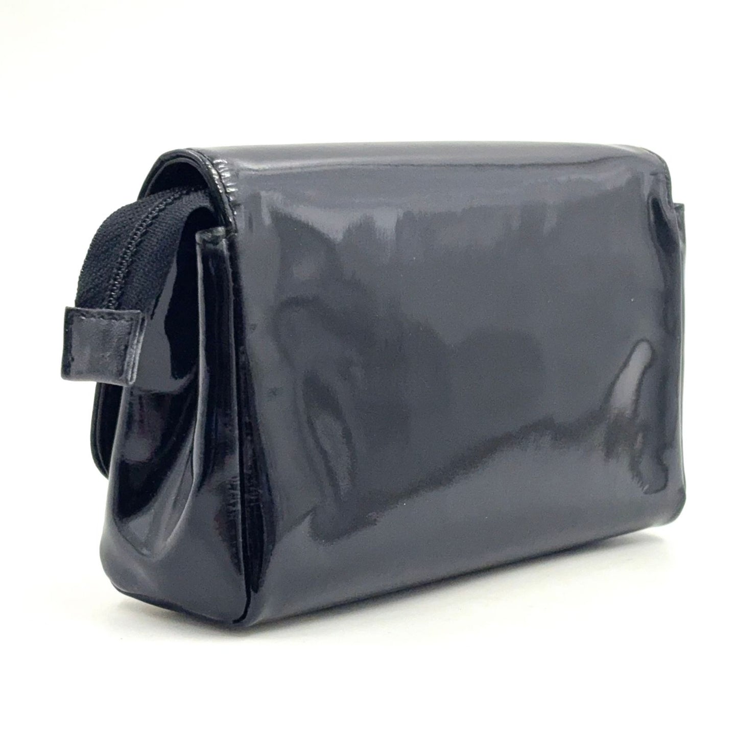 Chanel CC Logo Patent Leather Black Pouch Gold — view 2