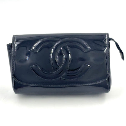 Chanel CC Logo Patent Leather Black Pouch Gold