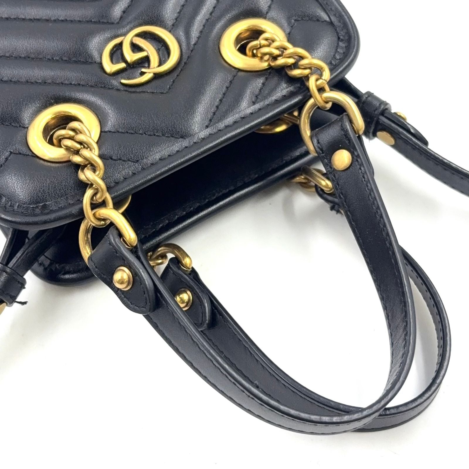 Gucci GG Marmont 2-Way Shoulder Leather Black Handbag Gold — view 6