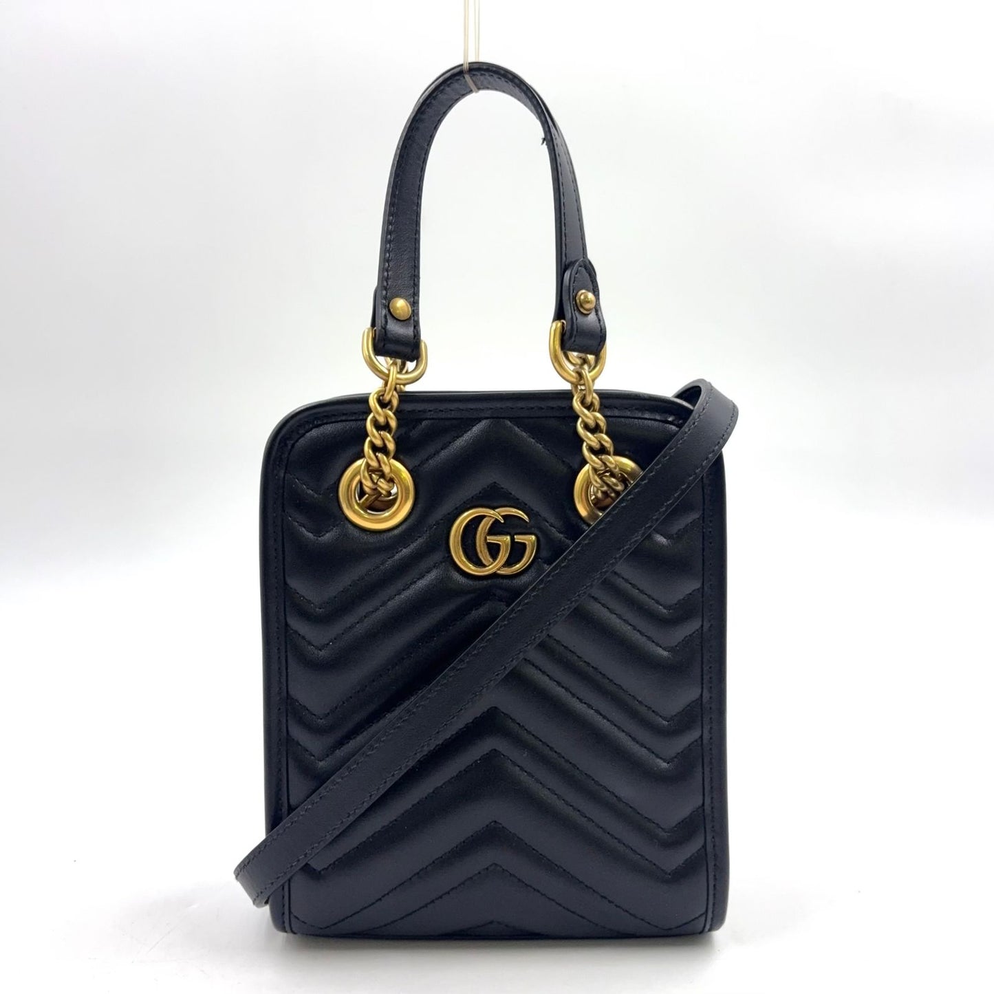 Gucci GG Marmont 2-Way Shoulder Leather Black Handbag Gold