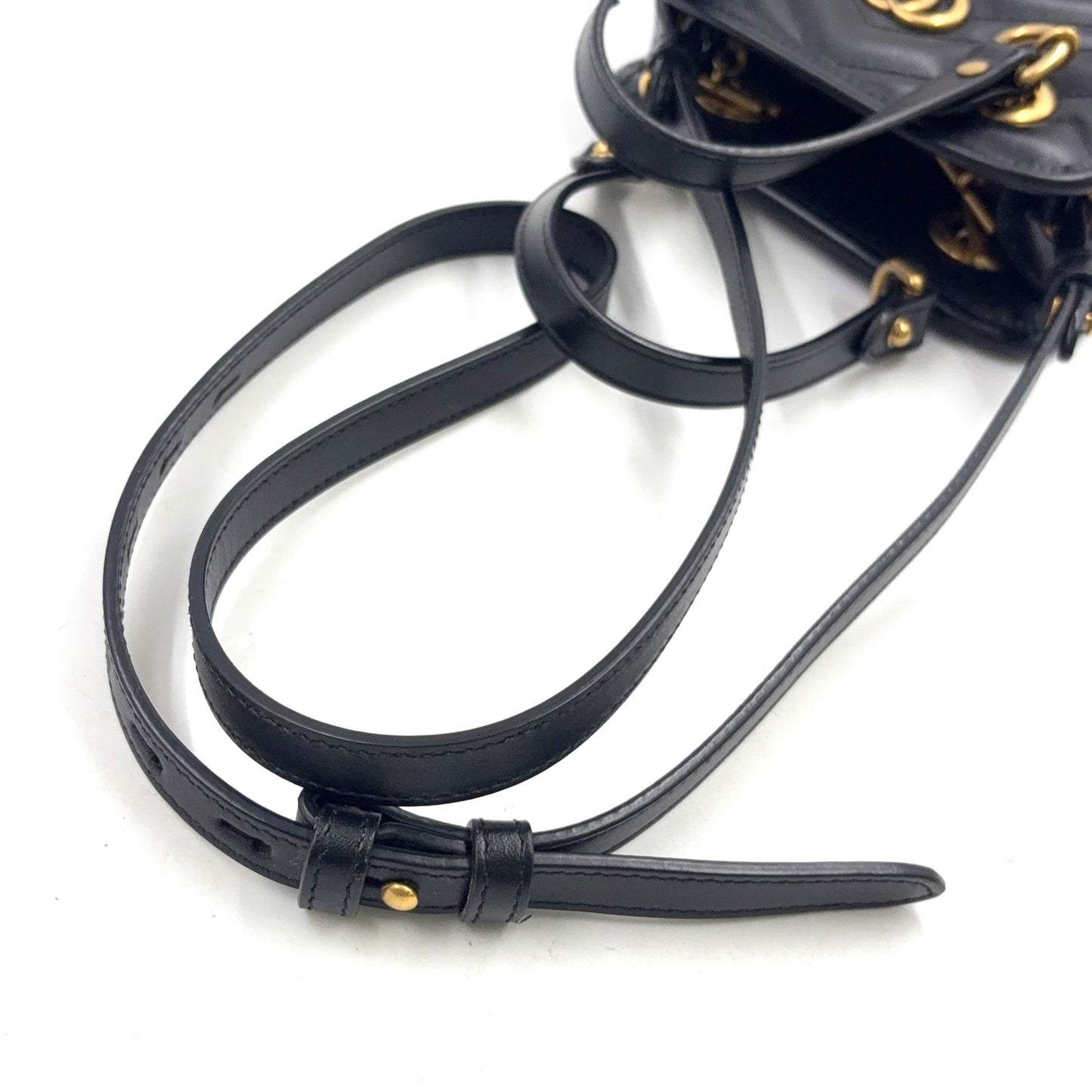 Gucci GG Marmont 2-Way Shoulder Leather Black Handbag Gold — view 8