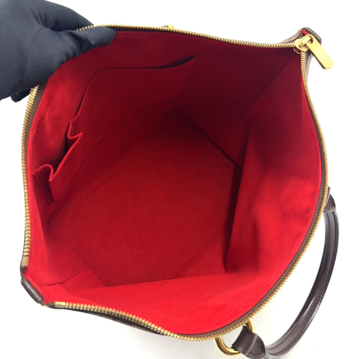 Louis Vuitton Saleya MM Damier Ebene Leather Brown Tote Gold — view 3