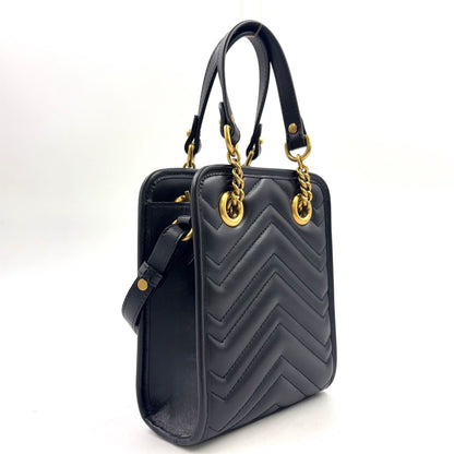 Gucci GG Marmont 2-Way Shoulder Leather Black Handbag Gold — view 2