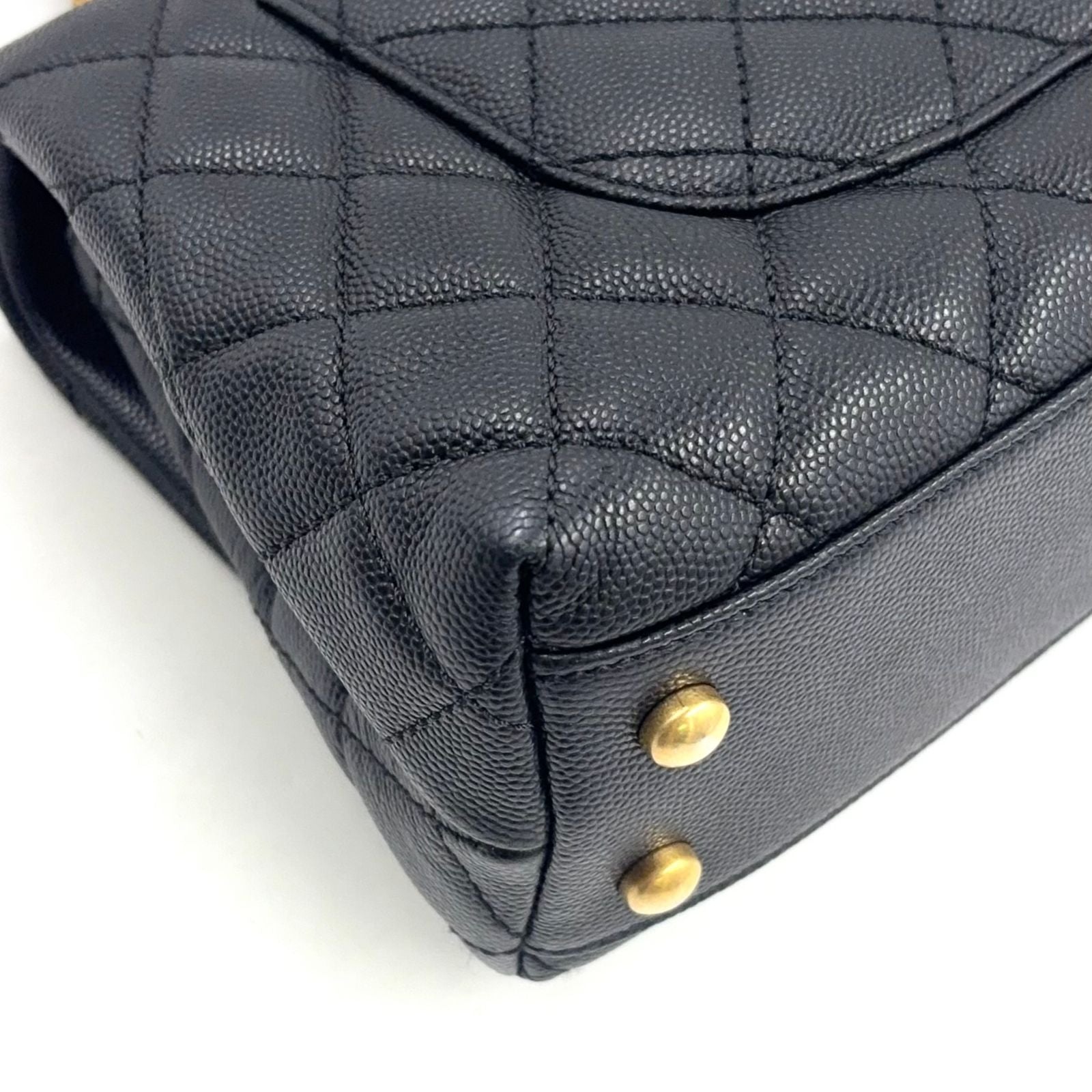 Chanel Quilted Coco Handle Flap 2-Way Caviar Leather Black Handbag Gold — view 6