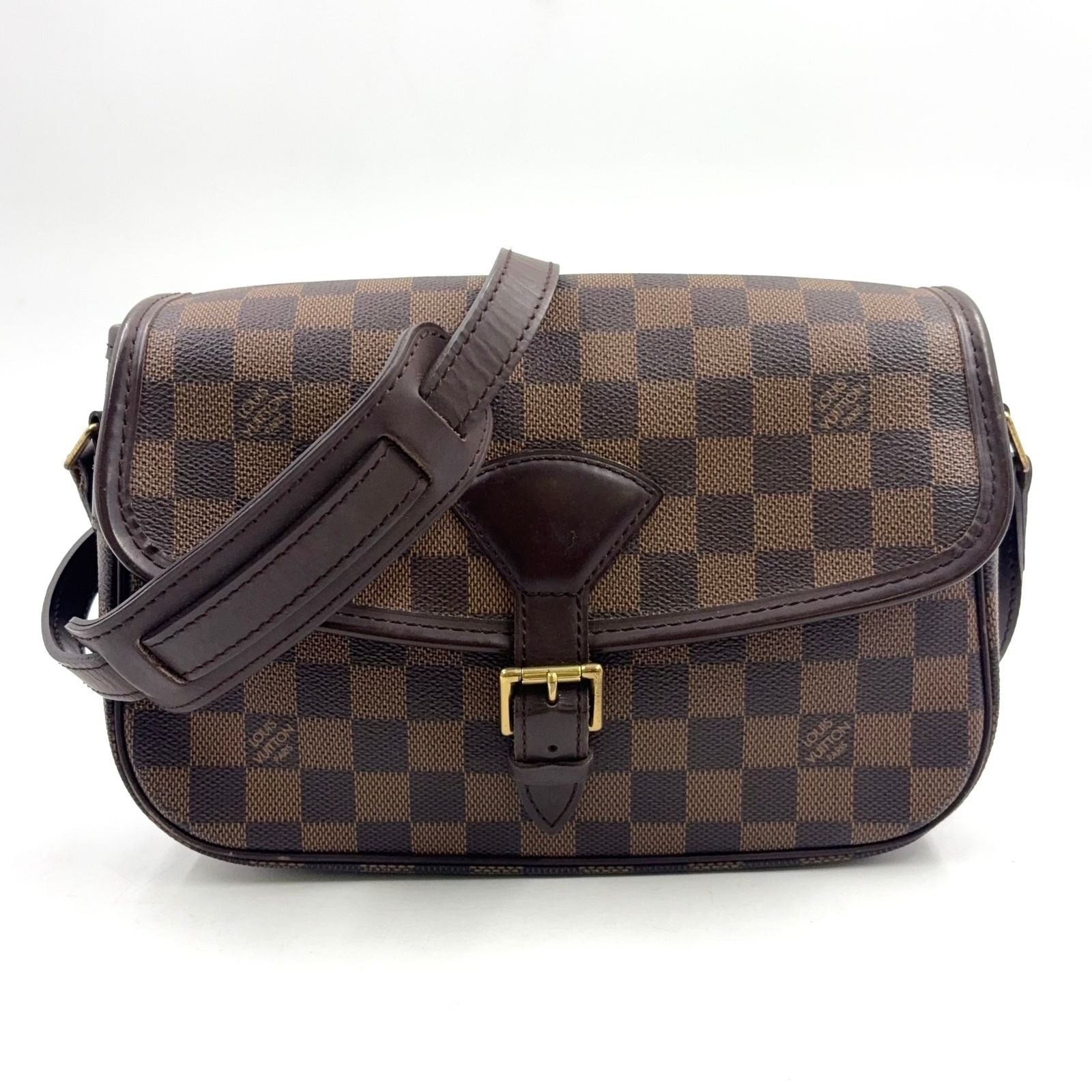 Louis Vuitton Solonge Damier Ebene Leather Brown Shoulder Bag Gold