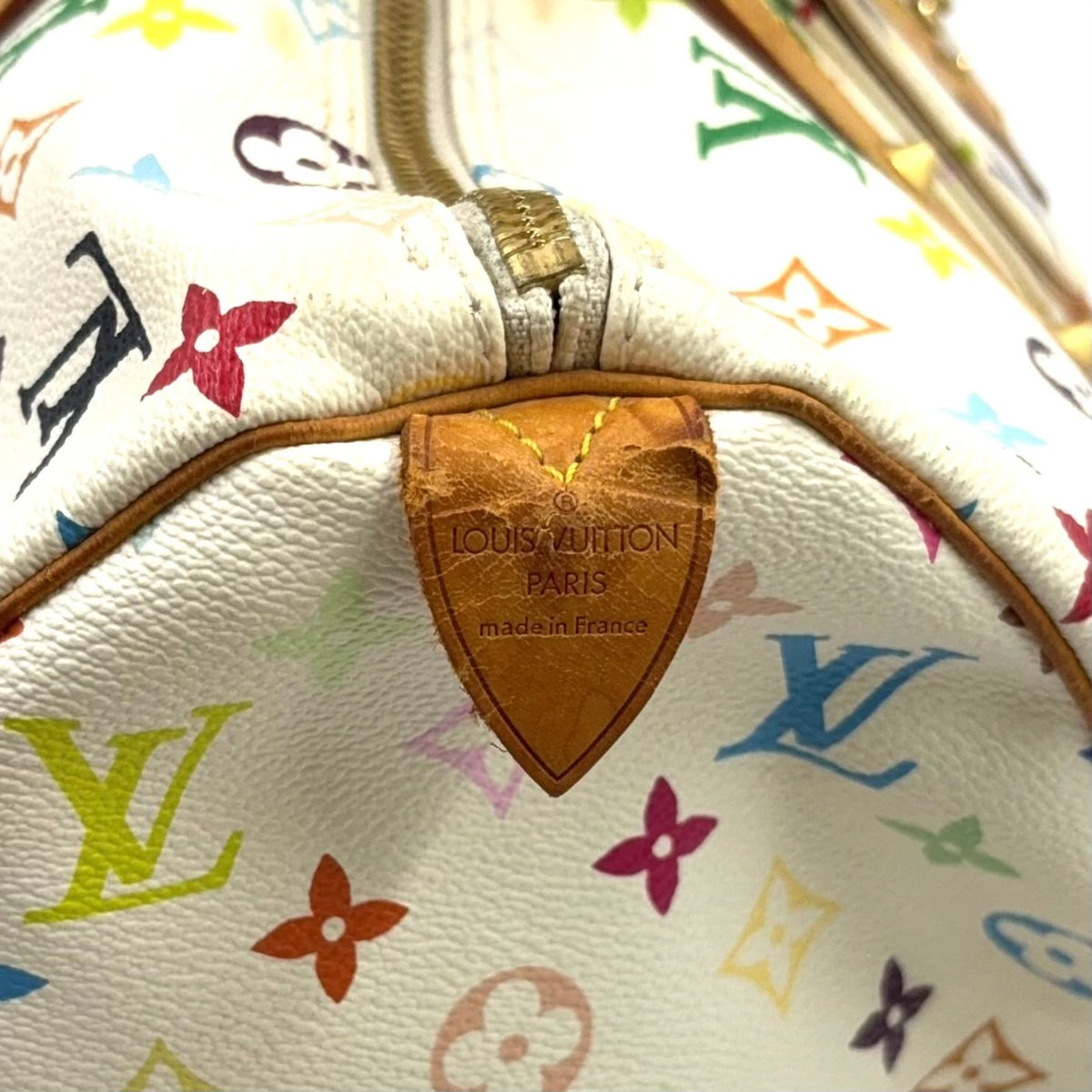 Louis Vuitton Monogram Multicolor Keepall 45 Blanc Zipper Pull Missing Leather — view 4
