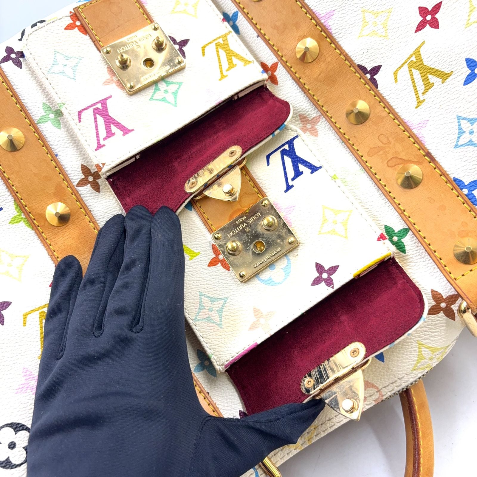 Louis Vuitton Monogram Multicolor Keepall 45 Blanc Zipper Pull Missing Leather — view 8