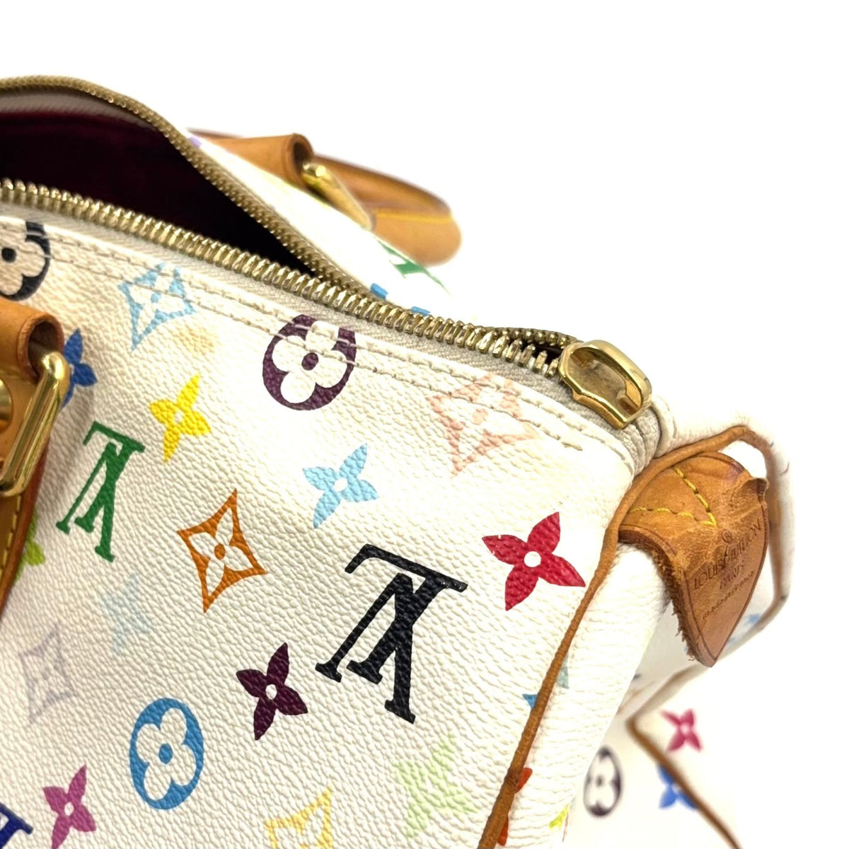 Louis Vuitton Monogram Multicolor Keepall 45 Blanc Zipper Pull Missing Leather — view 5