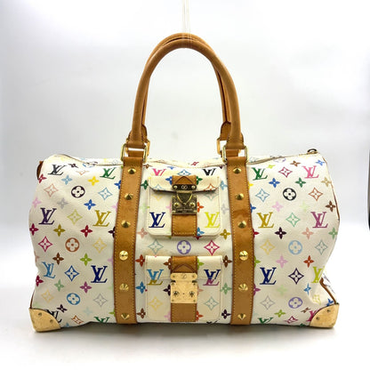 Louis Vuitton Monogram Multicolor Keepall 45 Blanc Zipper Pull Missing Leather