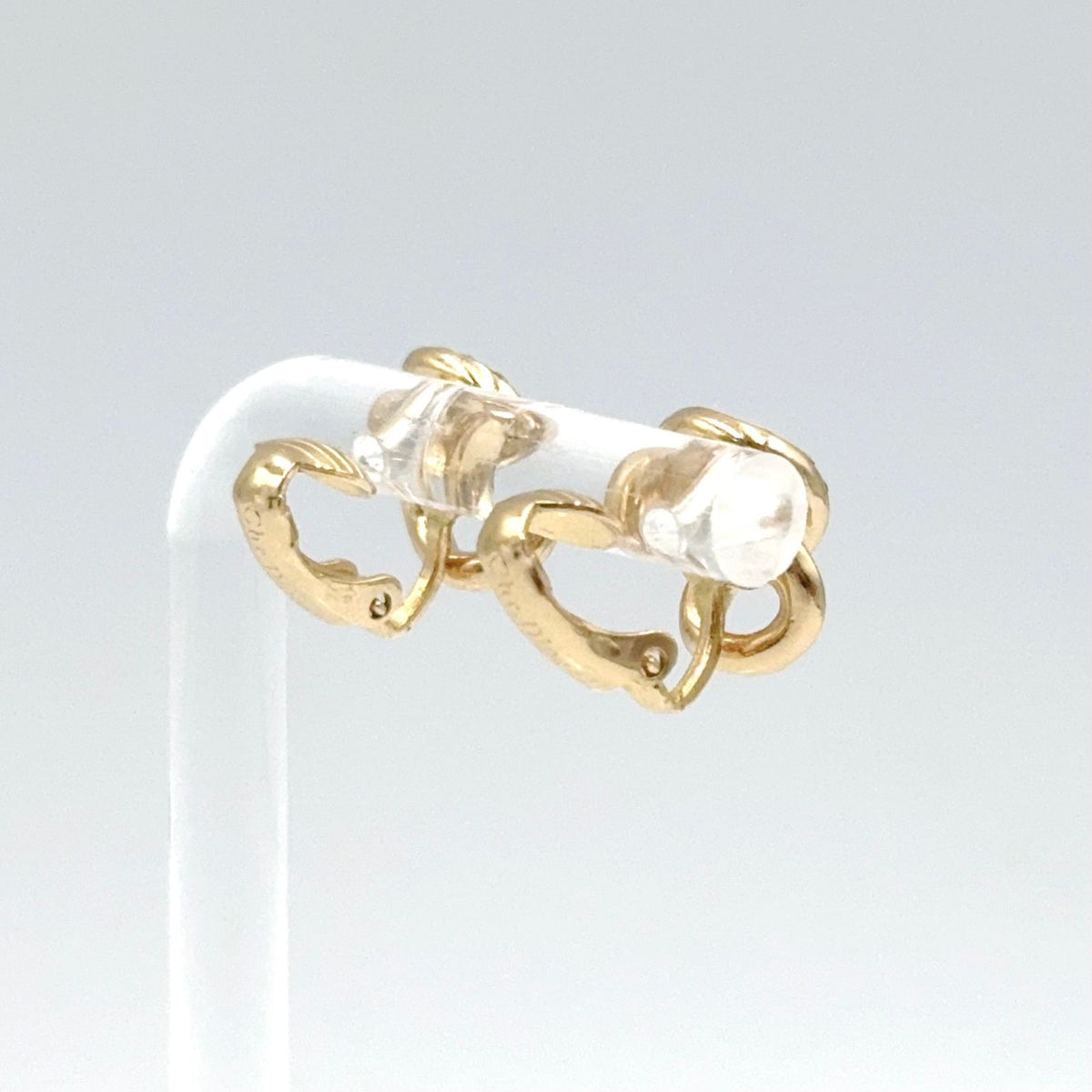 Dior Chain Link Rhinestone Clear Gold Earrings — view 2
