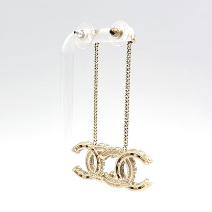 Chanel CC Logo Rhinestone Pearl Faux Off White Clear Gold Earrings — view 2