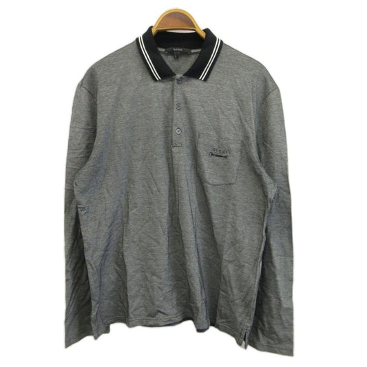 Gucci Polo Shirt Long Sleeve Black Embroidery Pocket Ribbed Collar NP