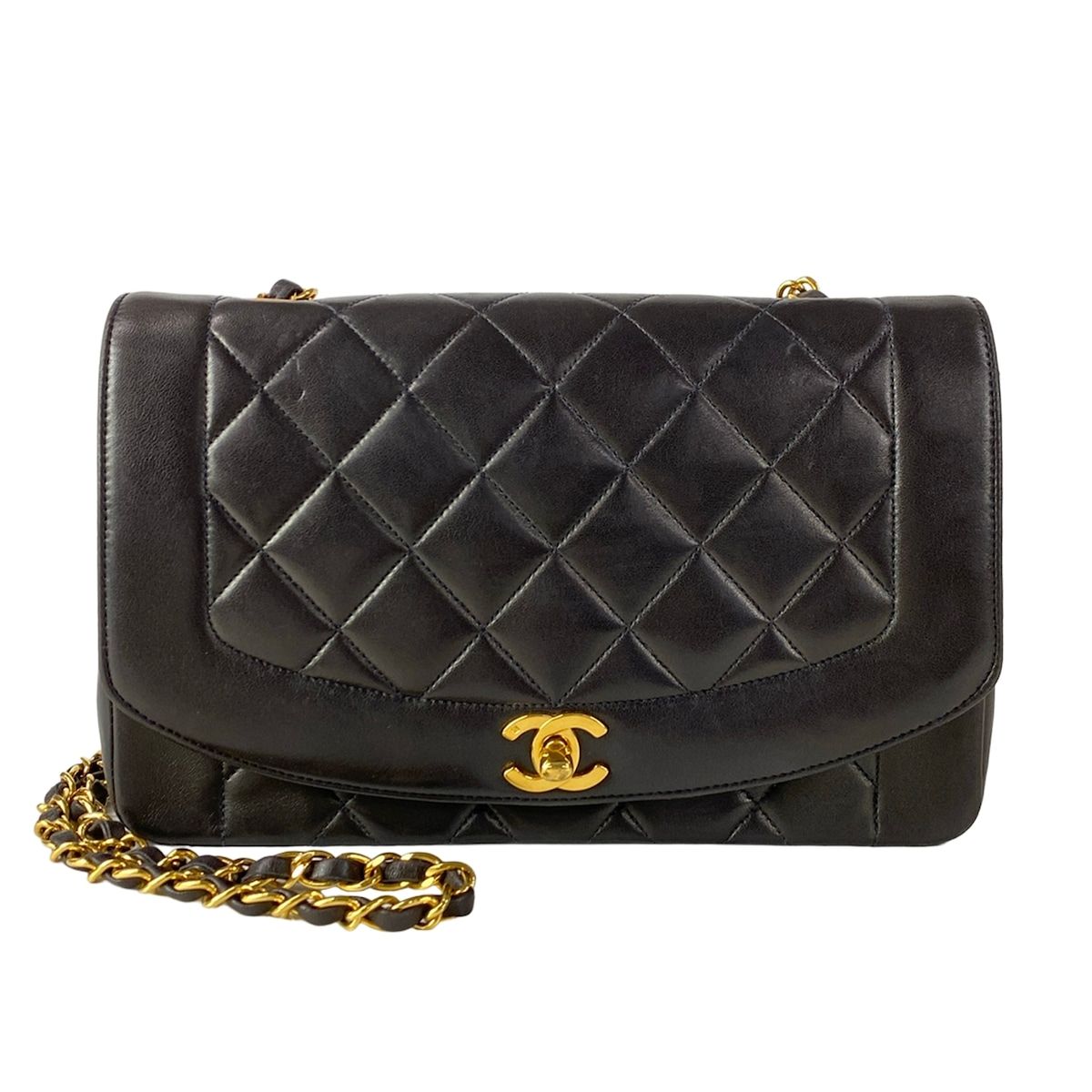 Chanel Shoulder Bag Diana Flap Quilted Black Chain Gold Lambskin