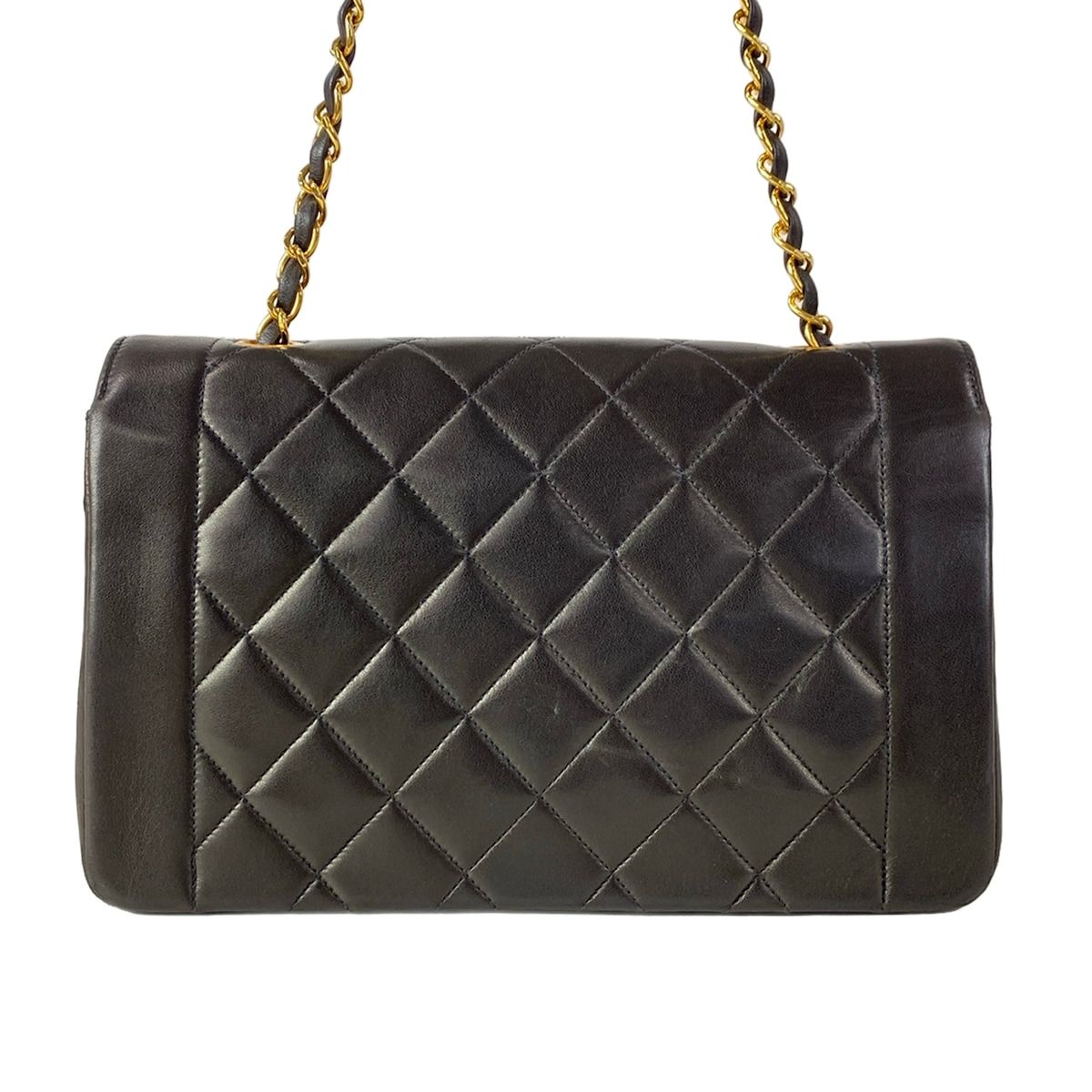 Chanel Shoulder Bag Diana Flap Quilted Black Chain Gold Lambskin — view 3