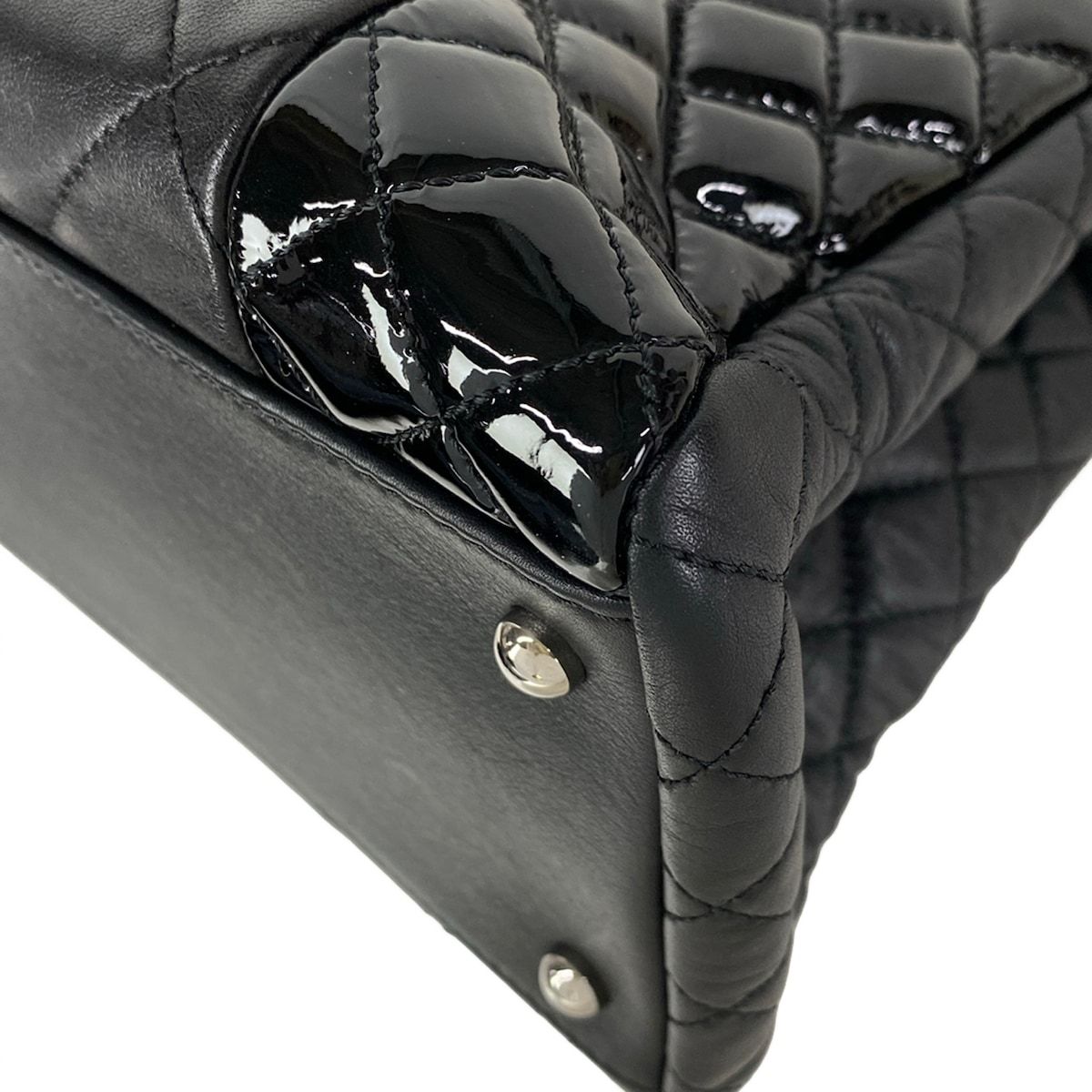 Chanel Tote Quilted Black Chain Silver Coco Charm Leather Lambskin — view 7