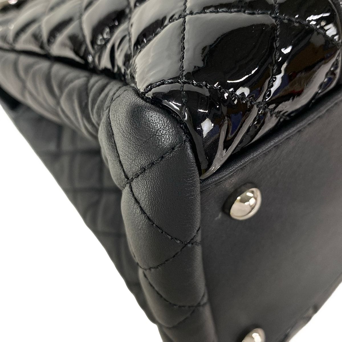 Chanel Tote Quilted Black Chain Silver Coco Charm Leather Lambskin — view 6