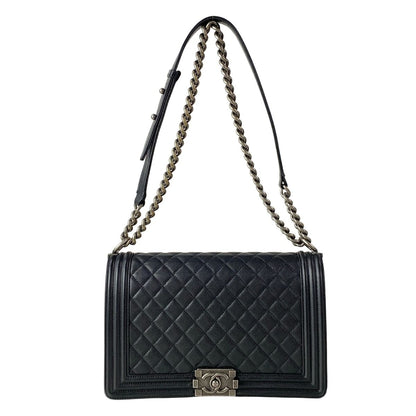 Chanel Shoulder Bag Boy Quilted Black Chain Vintage Silver