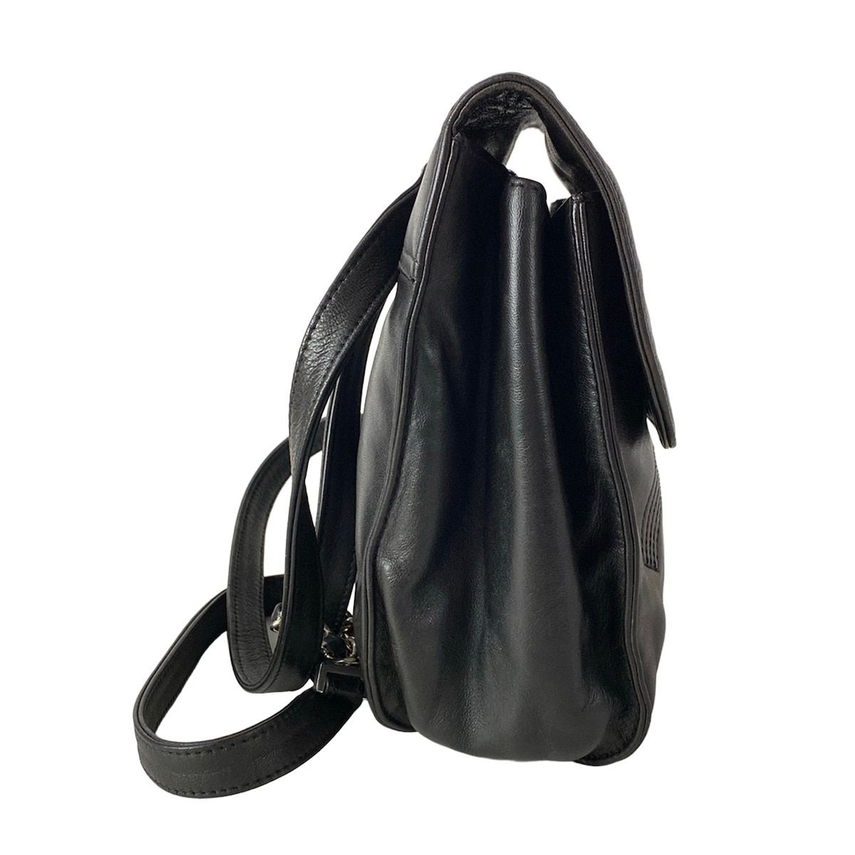 Chanel Backpack Black CC Logo Embroidery Silver Chain Shoulder Lambskin — view 2
