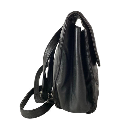 Chanel Backpack Black CC Logo Embroidery Silver Chain Shoulder Lambskin — view 2