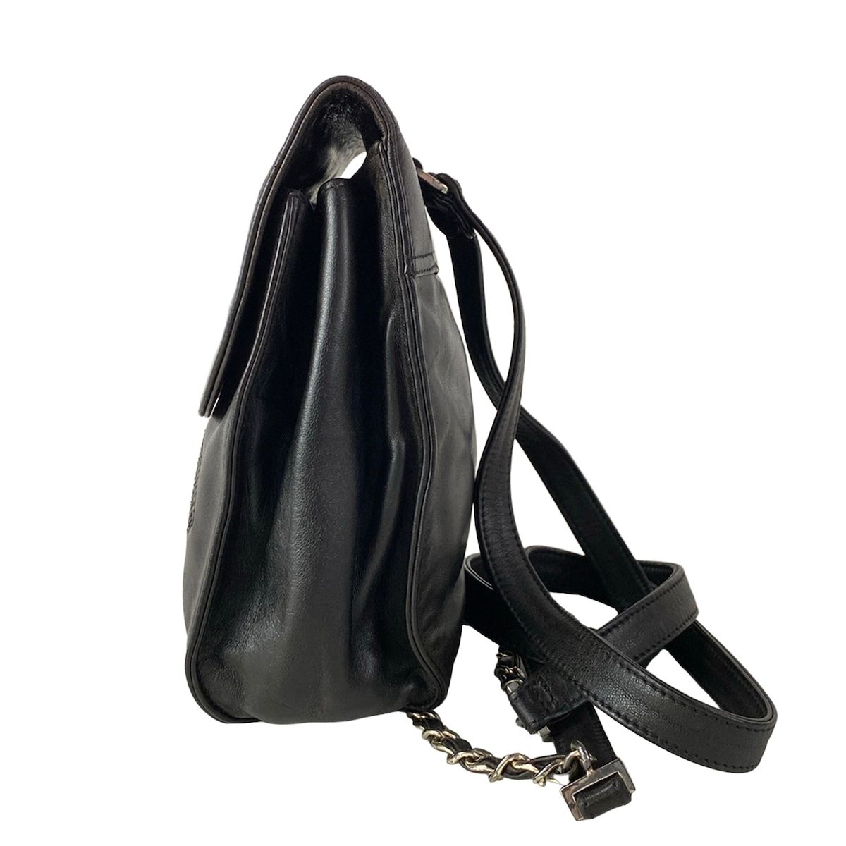 Chanel Backpack Black CC Logo Embroidery Silver Chain Shoulder Lambskin — view 4