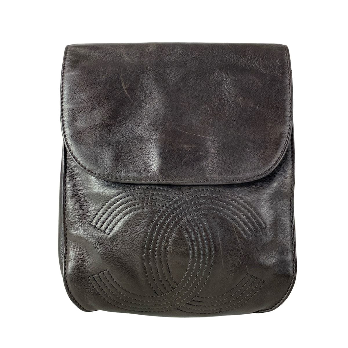 Chanel Backpack Black CC Logo Embroidery Silver Chain Shoulder Lambskin